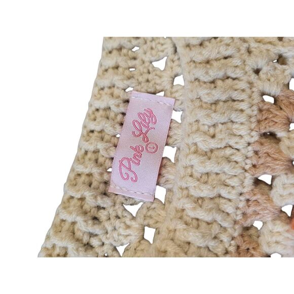 Pink Lily Sweater Vest Women's Large Cream Multicolor Crochet Granny Square - Picture 2 of 4